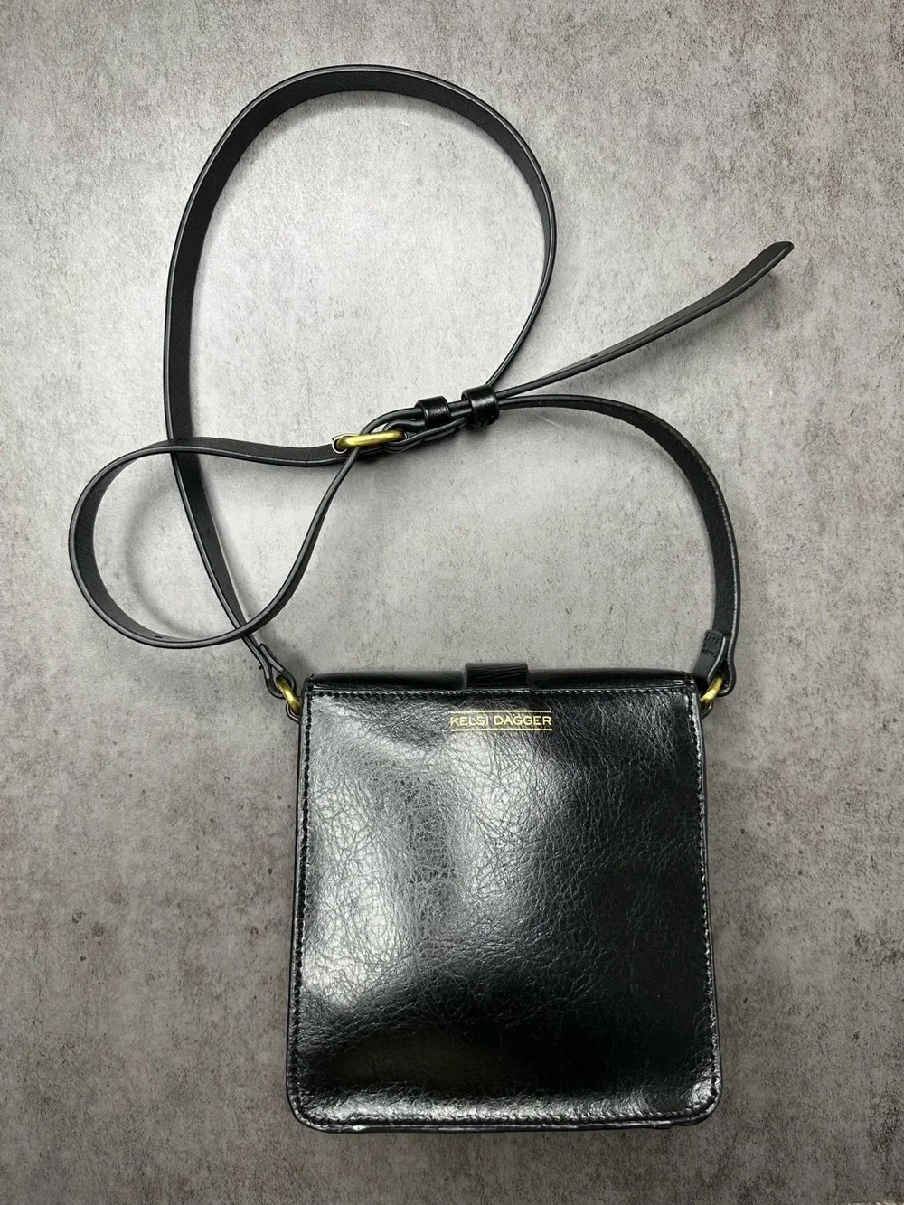 Kelsi Dagger Brooklyn Black Leather Crossbody Bag Gold Turn Lock - Picture 3 of 6
